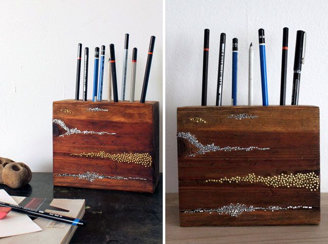 Embellished Wood Pencil Block