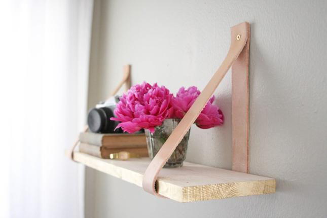 Wood & Leather Suspended Shelf