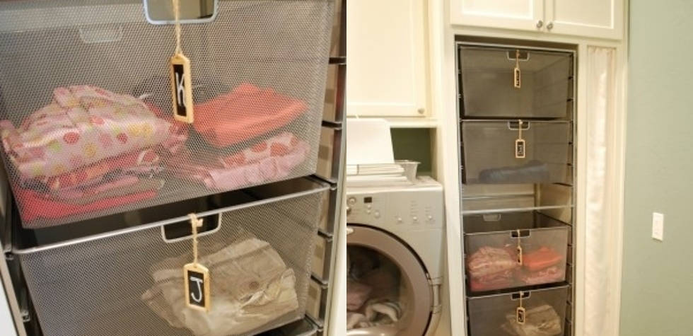 Use labeled baskets for family members to pick up their laundry