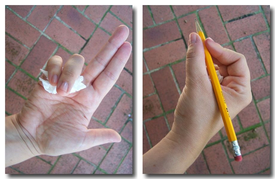 Teaching a Child To Hold a Pencil using a Kleenex
