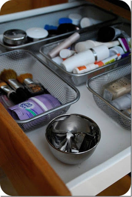 Use velcro and office trays to organize your drawers