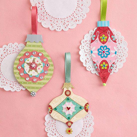 Pretty Embellished Paper Christmas Ornaments