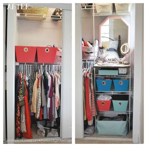 Use wire shelves and bins to squeeze more space into your closet