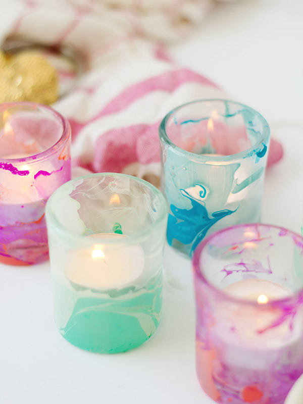 Nail Polish Marbled Votive Cups