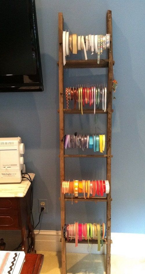 Organize Your Ribbon Collection on an Old Ladder