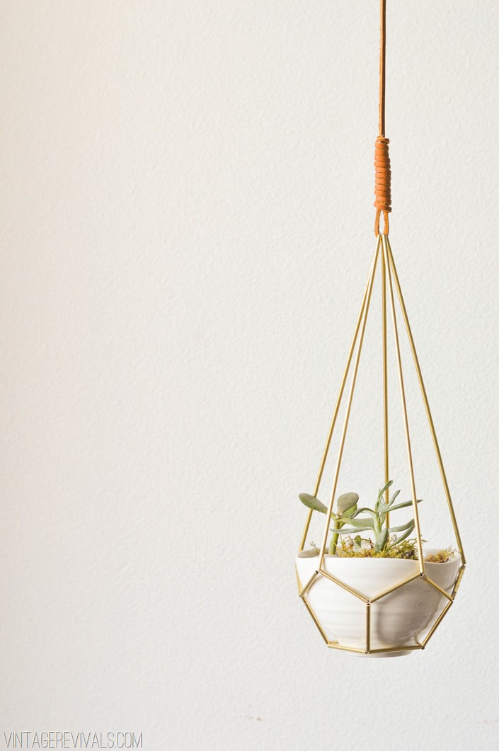Leather and Brass Teardrop Hanging Planter