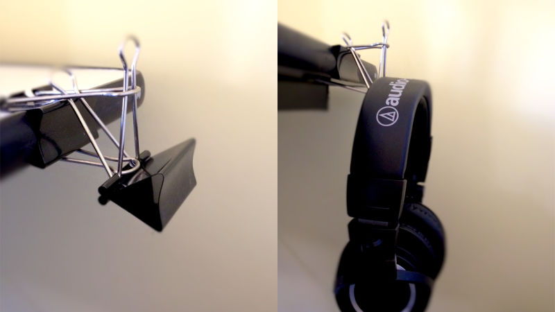 Hang Your Headphones Anywhere with Two Binder Clips
