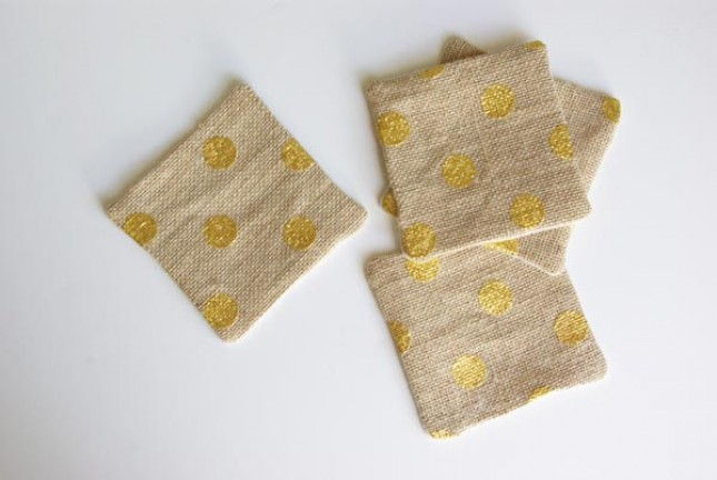 Gold Dot Burlap Coasters