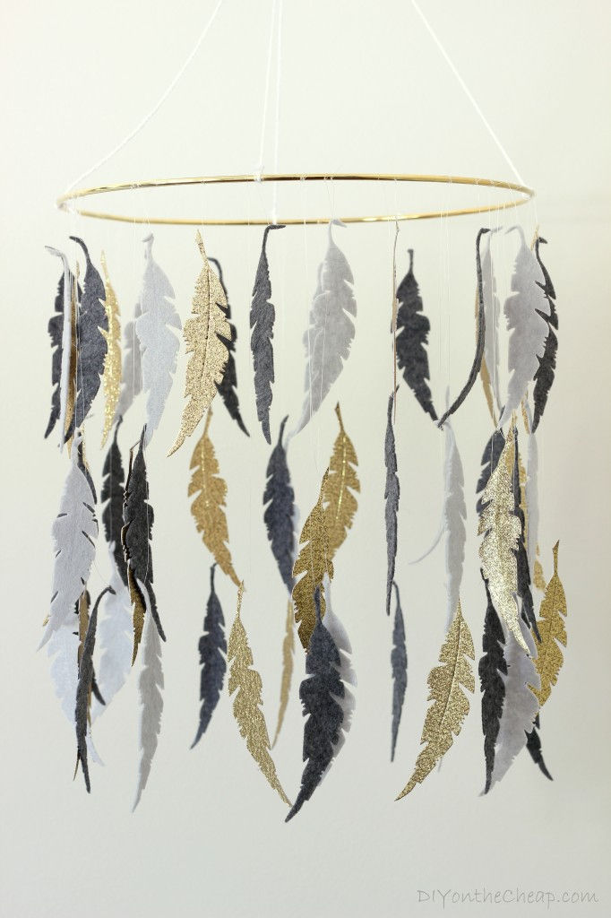 Gray & Gold Feather Crib Mobile