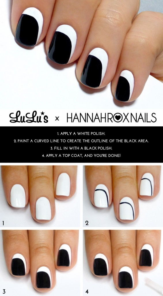 Black and White Asymmetrical Crescent Mani