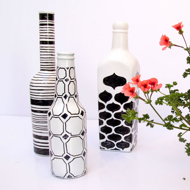 Painted Wine Bottle Vases