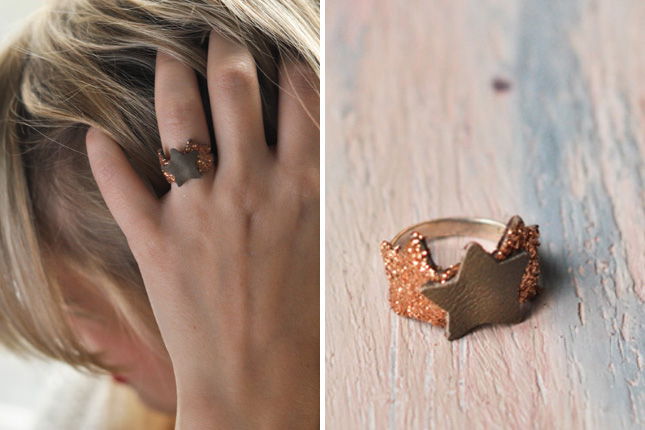Glittery Leather Star Ring