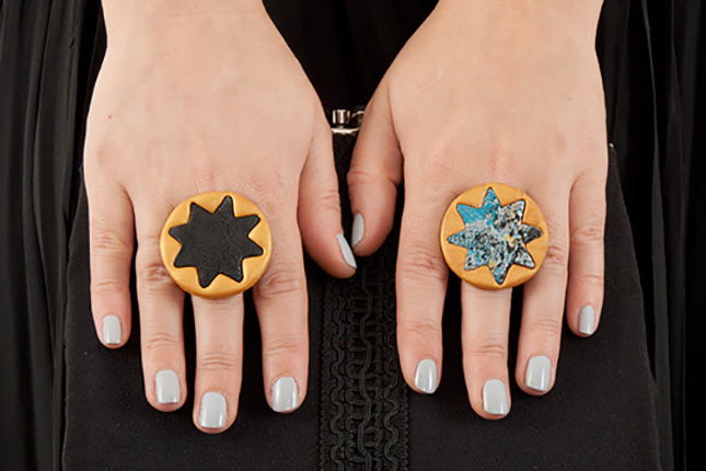 Clay and Leather Star Ring
