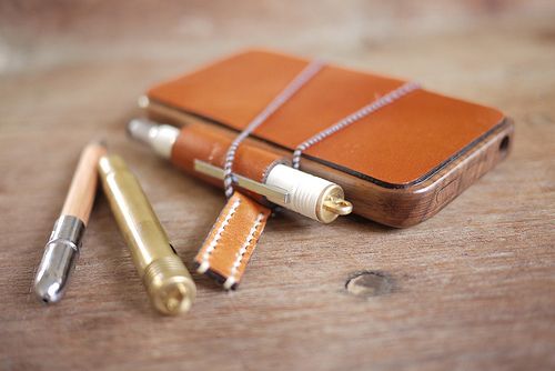 Wood + Leather Phone Case with Pen Holder