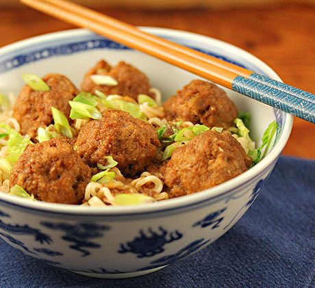 Teriyaki Turkey Meatballs with Cabbage and Ramen Noodles