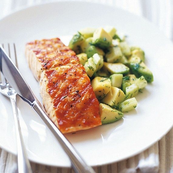 Salmon with Avocado, Cucumber & Dill Salad