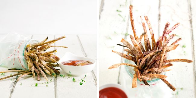 Taro Fries with Sriracha Ketchup