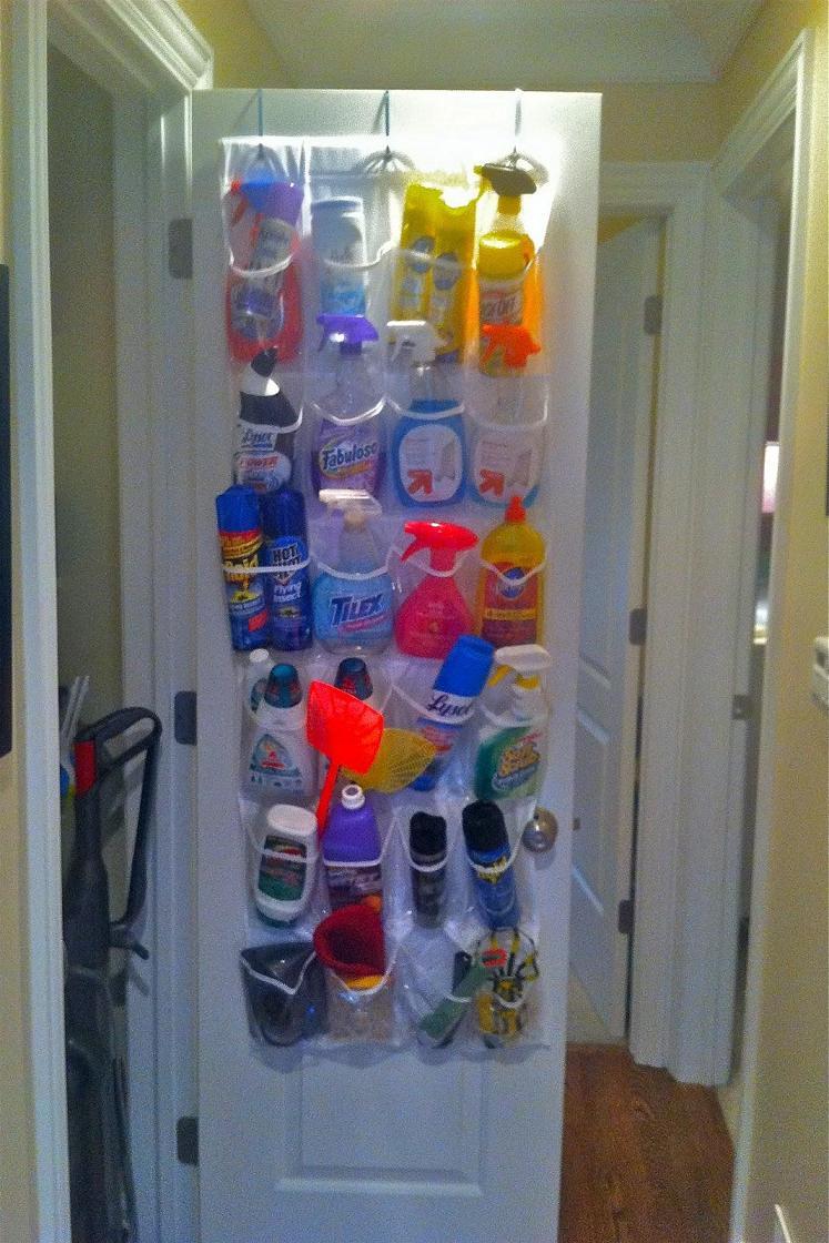 Cleaning Supplies in a Shoe Organizer