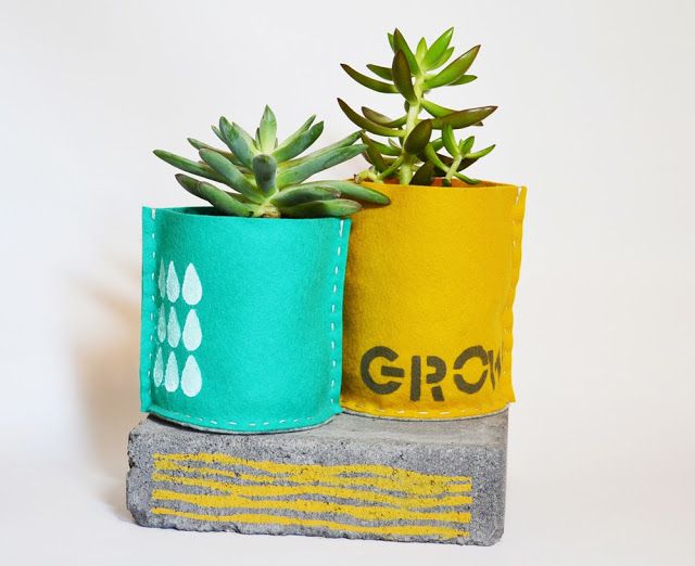 Stenciled Hand Sewn Planters