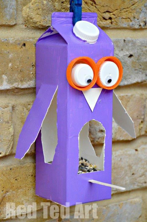 Juice Carton Owl Bird Feeder