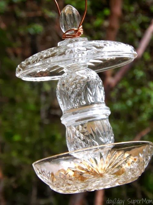 Thrifted Glass Bird Feeder