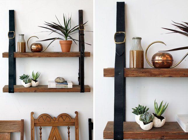 Recycled Leather & Wood Shelf