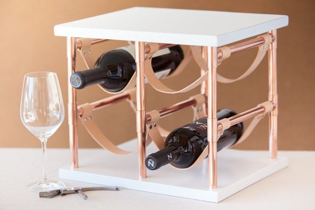 Copper Pipe and Leather Wine Rack