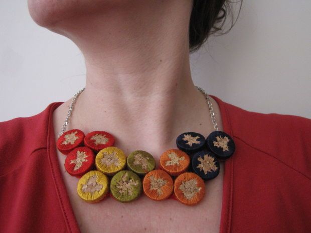 Embroidered Cork Necklace