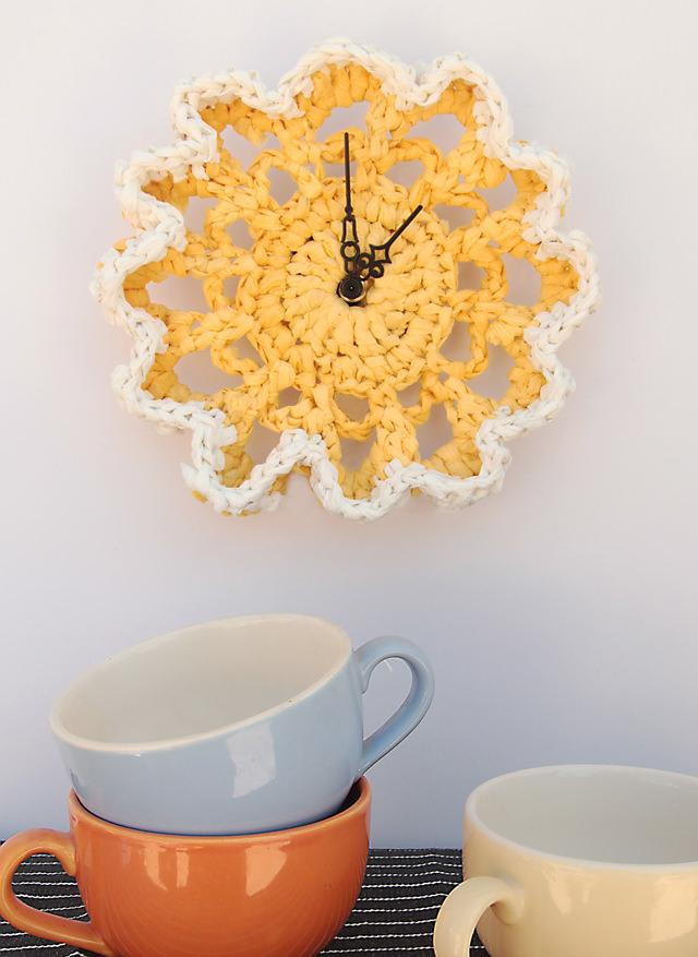 Crocheted Plastic Bag Doily Clock