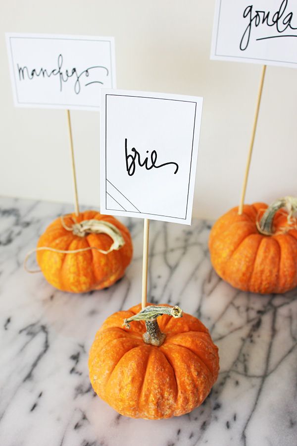 Miniature Pumpkin Food Markers for a Fall Wedding