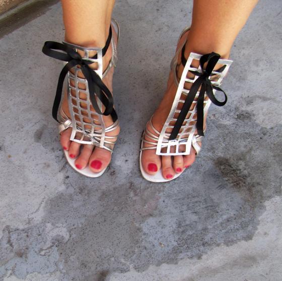 YSL Caged Metallic Sandals