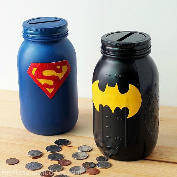 Mason Jar Superhero Banks