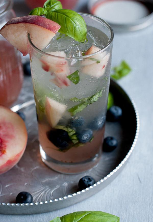 White Peach, Basil and Blueberry Mojito