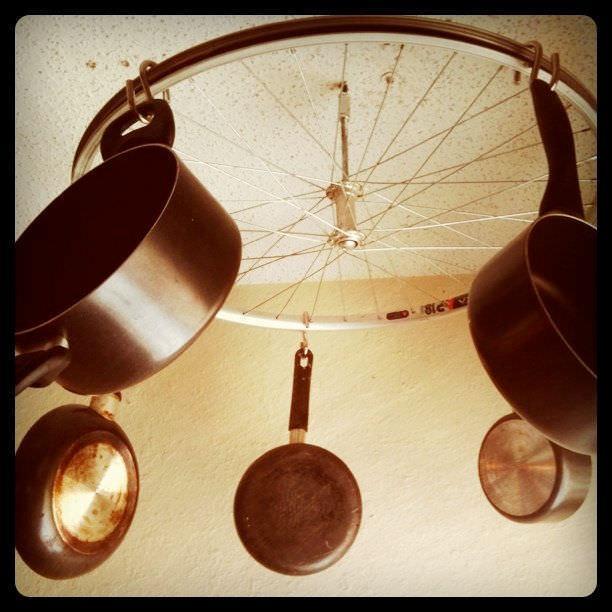 Bicycle Wheel Pots and Pans Rack