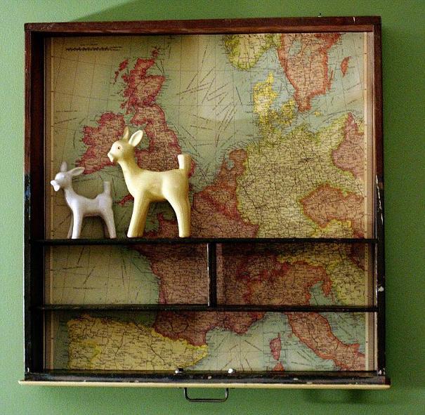 Drawer Repurposed into a Map Shelf