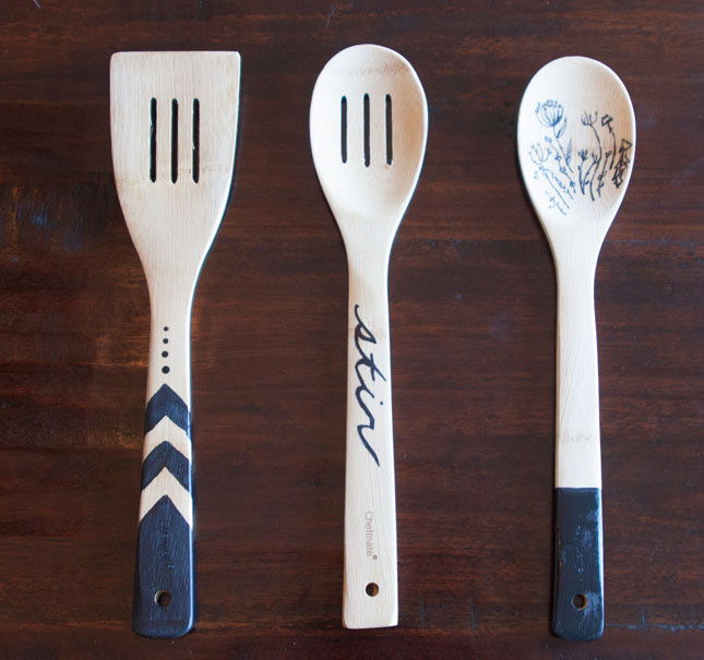 Painted Designs Wooden Kitchen Utensils