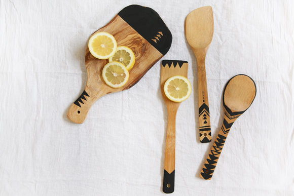 Geo Painted Wooden Kitchen Tools