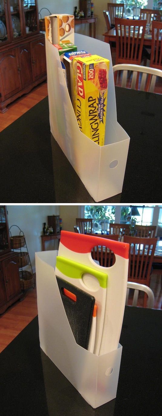 Use scrapbook paper organizers in the kitchen