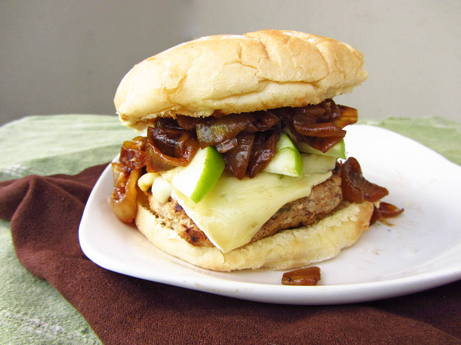 Apple Turkey Burgers with Caramelized Onions & Brie