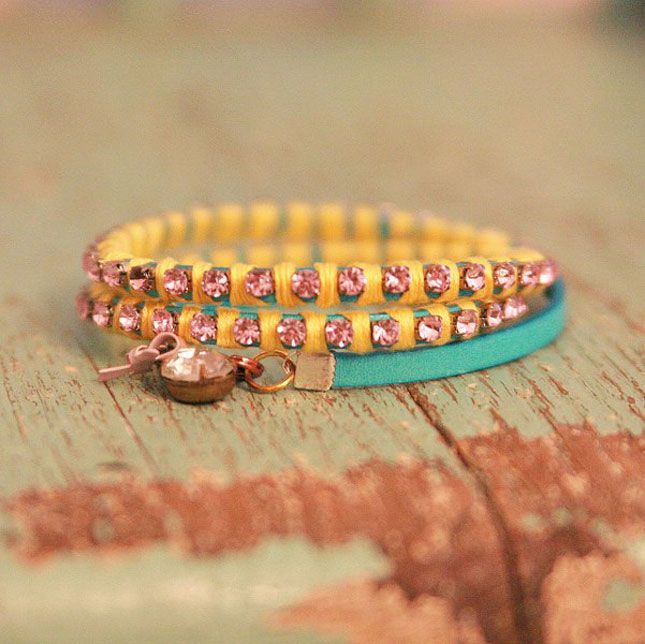 Leather and Rhinestone Wrap Bracelet