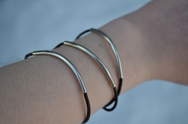 Leather Cord and Metal Tube Bracelet