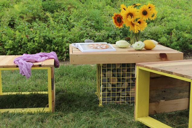 Pallet Wood Bench and Gabion Table