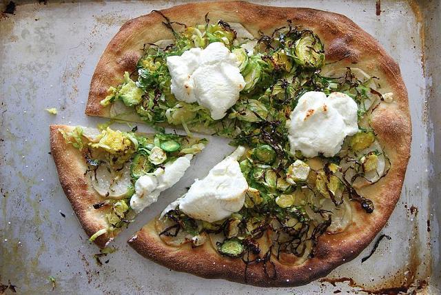 Potato, Brussels Sprouts, and Goat Cheese Pizza