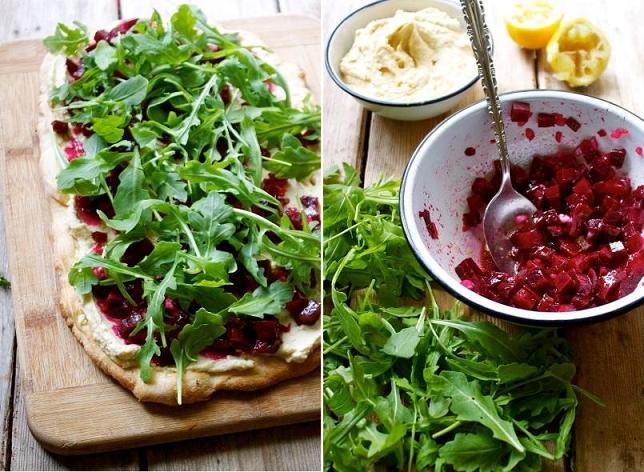 Beet & Hummus Flatbread with Arugula