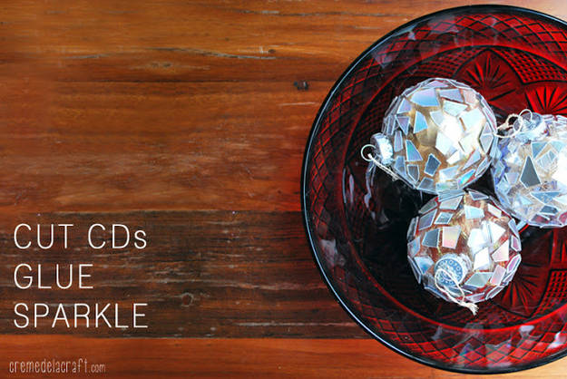 Christmas Ornaments with Broken CDs