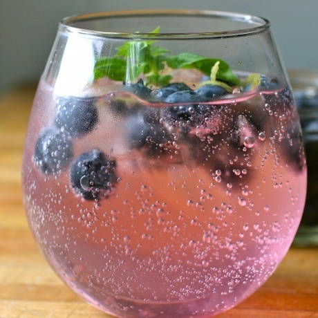 Basil and Blueberry Vodka Soda