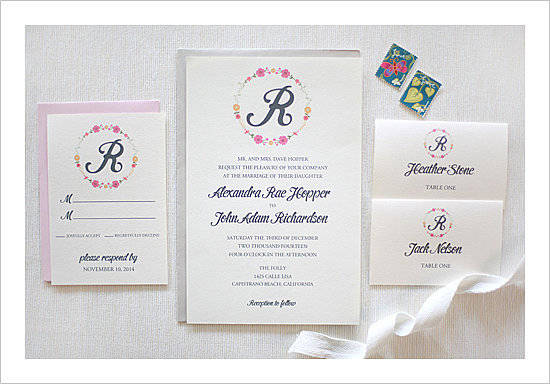 Floral Monogram Wedding Invitation
