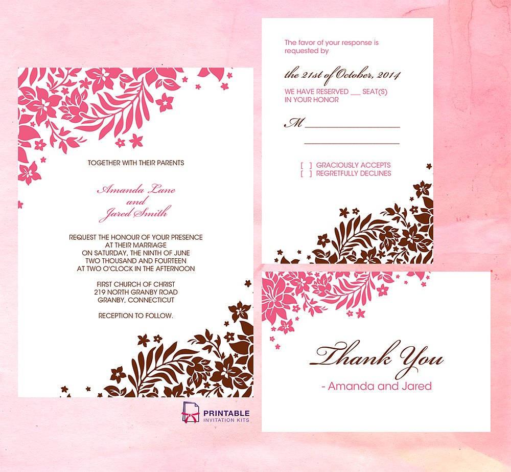 Pink and Brown Foliage Wedding Invitation