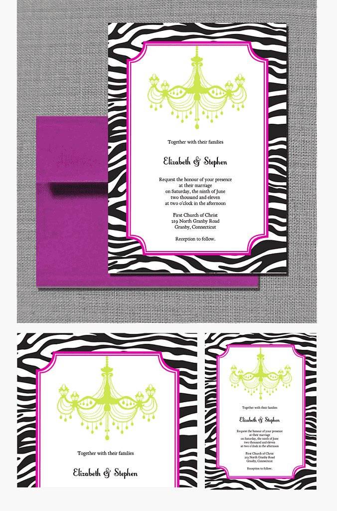 Zebra-Print and Chandelier Wedding Invitation