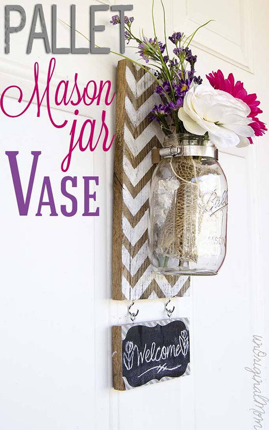 Chevron Pallet Mounted Hanging Mason Jar Vase